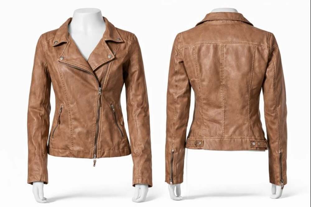 Max Studio Faux Leather Moto Jacket L Cognac Brown Vegan Biker Chic NWT Fall